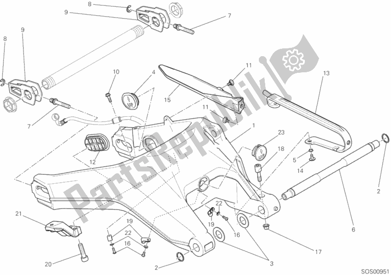 All parts for the Rear Swinging Arm of the Ducati Scrambler Cafe Racer Thailand 803 2019